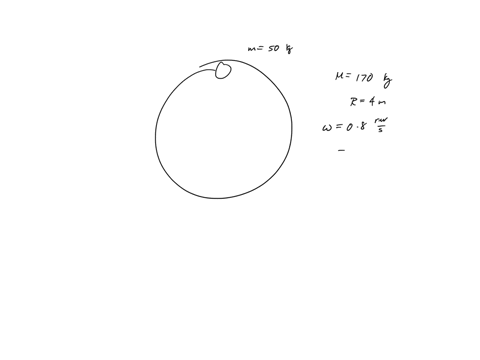 a-woman-with-mass-50-kg-is-standing-on-the-rim-of-a-large-disk-that-is-rotating-at-080-revs-about-an-axis-through-its-center-the-disk-has-mass-170-kgand-radius-40-m-a-calculate-the-magnitude-71533