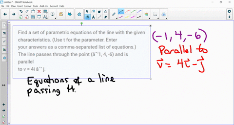 find-a-set-of-parametric-equations-of-the-line-with-the-given-characteristics-use-t-for-the-parameter-enter-your-answers-as-a-comma-separated-list-of-equations-the-line-passes-through-the-po-32892