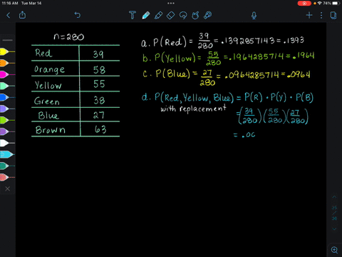 the-following_-the-number-of-each-color-of-mm-found-in-sample-bag-of-280-mms-red-qrange-_-yellow-green-blue-brown-suppose-you-reach-into-the-bag-and-randomly-select-gne-mm-calculate-the-foll-73403