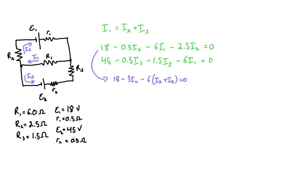 Determine currents I1, I2 and I3 in the diagram below.