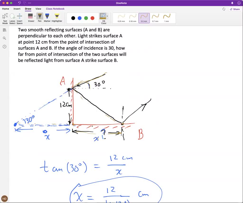 SOLVED: Two Smooth Reflecting Surfaces (A And B) Are Perpendicular To ...