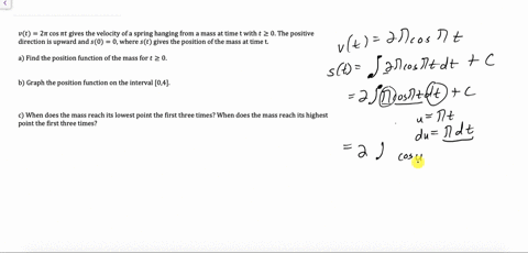 a-mass-hanging-from-a-spring-is-set-in-motion-and-its-ensuing-velocity-is-given-by-vt2-pi-cos-pi-t-f-39524