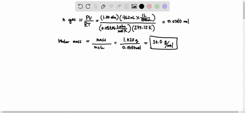 a-sample-of-gas-with-a-mass-of-1020-g-occupies-a-volume-of-762-ml-at-0-c-and-100-atm-stp-what-is-the-molar-mass-of-the-gas-if-the-unknown-gas-is-composed-of-0815-g-of-carbon-and-the-rest-is-62101