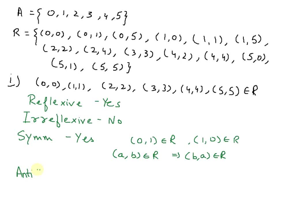SOLVED: 6.(10 points) For the following relation R on the set A ...