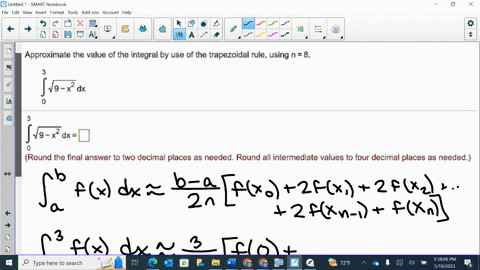 approximate-the-value-of-the-integral-by-use-of-the-trapezoidal-rule-using-n-8_-19-x-dx-19-x-dx-d-round-the-final-answer-to-two-decimal-places-as-needed-round-all-intermediate-values-to-four-16873