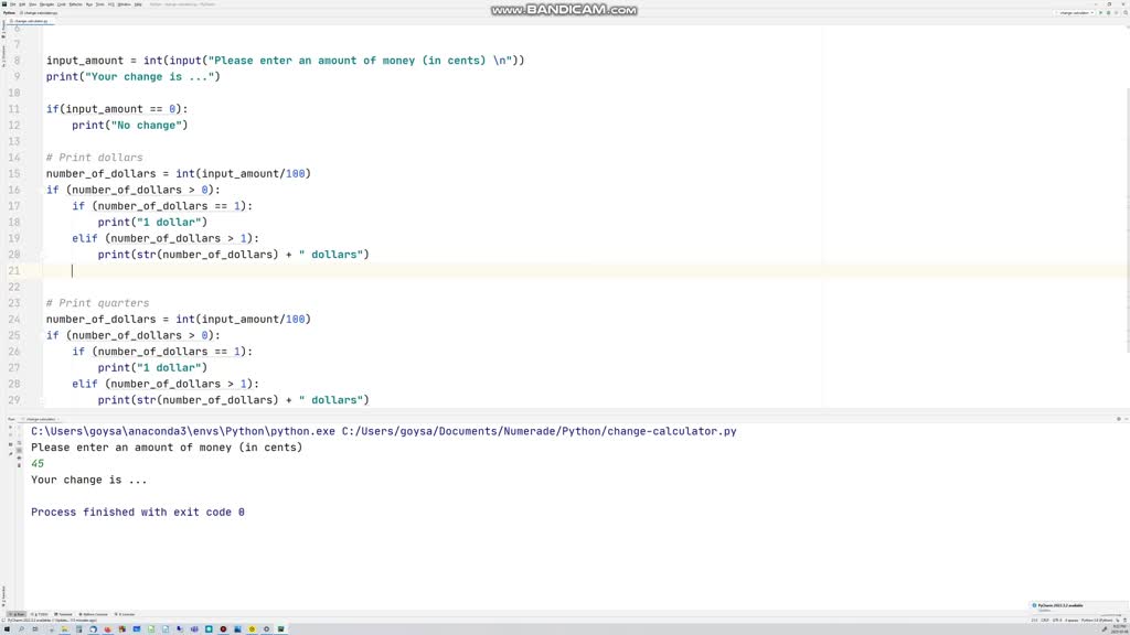 3.13 LAB: Exact change Write a program with the total change amount as ...
