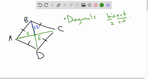 in-rhombus-abcd-the-diagonals-ac-and-bd-intersect-at-e-if-ae-5-and-be-12-what-is-the-length-of-ab-49789