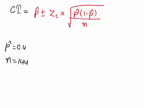 a-random-sample-of-144-observations-produced-a-sample-proportion-of-04-an-approximate-90-confidence-interval-for-the-population-proportion-p-is-betweena-0320-and-0480b-0333-and-0480c0333-and-22997