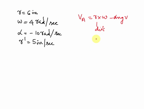 at-the-instant-represented-the-disk-with-the-radial-slot-is-rotating-about-o-with-a-counterclockwise-angular-velocity-o-4-radsec-which-is-decreasing-at-the-rate-of-angular-acceleration-a-10-63135