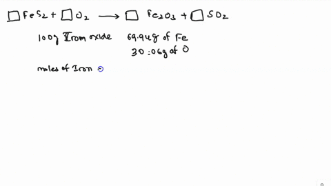 product-composition-and-reaction-stoichiometry-suppose-fesz-and-02-react-to-produce-soz-and-an-iron-oxide-which-contains-6994-iron-by-mass_-complete-the-reaction-equation-by-entering-the-coe-86731