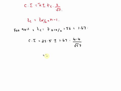 a-simple-random-sample-with-n-57-provided-a-sample-mean-of-255-and-a-sample-standard-deviation-of-44-round-your-answers-to-one-decimal-place-a-develop-a-90-confidence-interval-for-the-popula-78424
