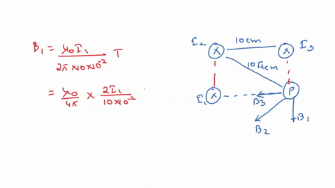 12-three-wires-sit-at-the-corners-of-square-all-carrying-currents-of-20-amps-into-the-page-as-shown-by-x-in-the-fig-find-the-magnitude-direction-of-each-magnetic-field-b1-bz-ba-created-by-th-10487