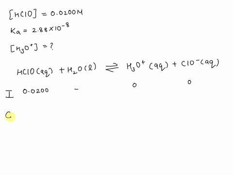 what-is-the-hydronium-ion-concentration-in-00200-m-hclo-ka-288-x-10-8-56763
