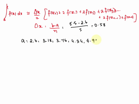 i-will-upvoteplease-show-each-step-give-an-approximation-of-the-following-definite-integral-using-the-trapezoid-method-single-version-cos5ixe-dx-26-use-16-digits-in-your-calculations-and-giv-75795