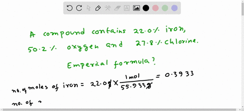 a-sample-of-aniron-containing-compound-is-220-iron-502-oxygenand-278-chlorine-by-mass-1st-attempt-what-is-the-empirical-formula-of-this-compound-11137
