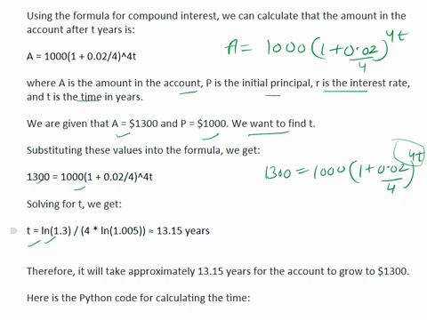 if-1000-is-invested-in-an-account-earning-2-compounded-quarterly-how-long-will-it-take-the-account-to-grow-in-value-to-1300