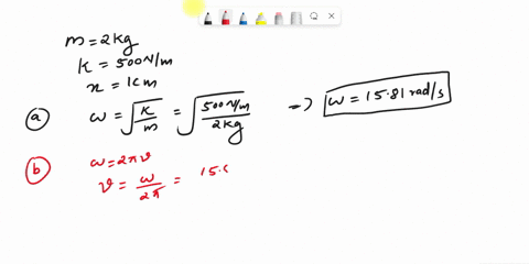 1a-2-kg-mass-is-suspended-from-an-ideal-linear-spring-with-a-spring-constant-of-500-nlm-from-equilibrium-the-mass-is-raised-upward-by-i-cm-and-then-let-g0-of-a-what-is-the-angular-frequency-36121