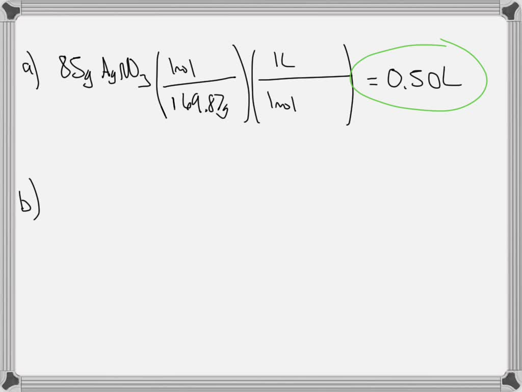 SOLVED: Calculate the volume of each solution in liters: a 1.0 M ...
