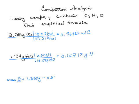combustion-analysis-of-1200-g-of-an-unknown-compound-containing-carbon-hydrogen-and-oxygen-produced-2086-g-of-co2-and-1134-g-of-h2o-what-is-the-empirical-formula-of-the-compound-79536