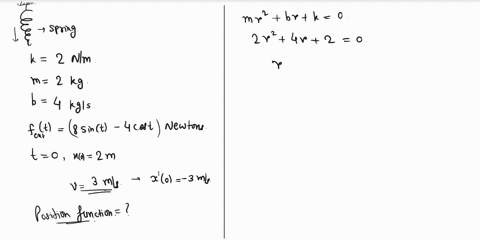 one-end-of-a-spring-with-a-spring-constant-of-2-nm-is-attached-to-a-wall-and-a-2kg-mass-is-attached-to-the-springs-other-end-the-damping-constant-is-measured-to-be-4kgs-the-mass-at-the-end-o-16742