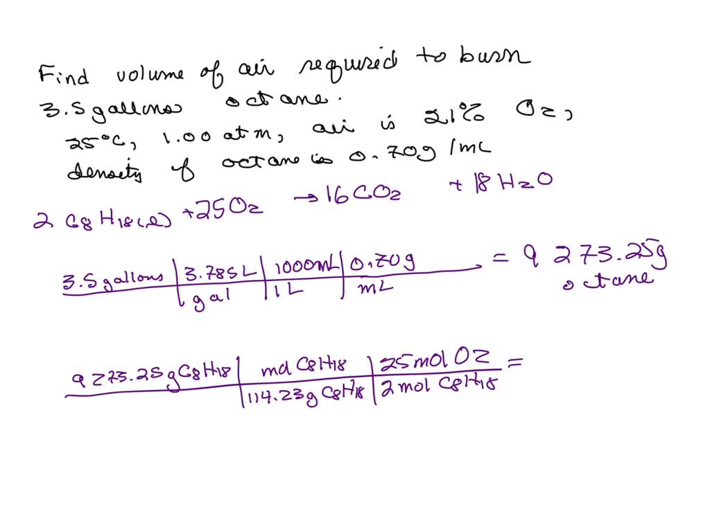 What volume of air, in gallons, would be required to burn 3.5 gallons ...