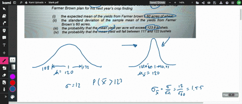 farmer-brown-who-sells-grain-to-germany-owns-60-acres-of-wheat-fields-based-on-past-experience-he-knows-that-the-yield-from-each-individual-acre-is-normally-distributed-with-mean-120-bushels-76628