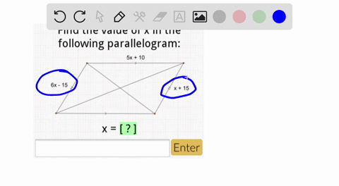 find-the-value-of-x-in-the-following-parallelogram-sx-10-6x-15-x-15-x-enter-08006
