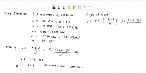 an open belt drive connects 450 mm driving pulley to another driven