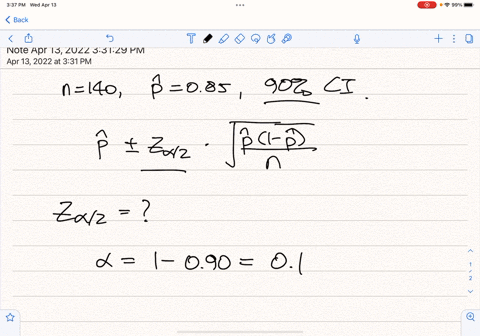 if-n-140-and-p-p-hat-085-construct-a-90-confidence-interval