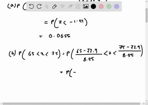 the-time-that-it-takes-to-assemble-a-piece-of-machinery-is-well-modeled-by-the-normal-distribution-with-mean-729-minutes-and-standard-deviation-855-minutes-awhat-is-the-probability-that-it-w-82867