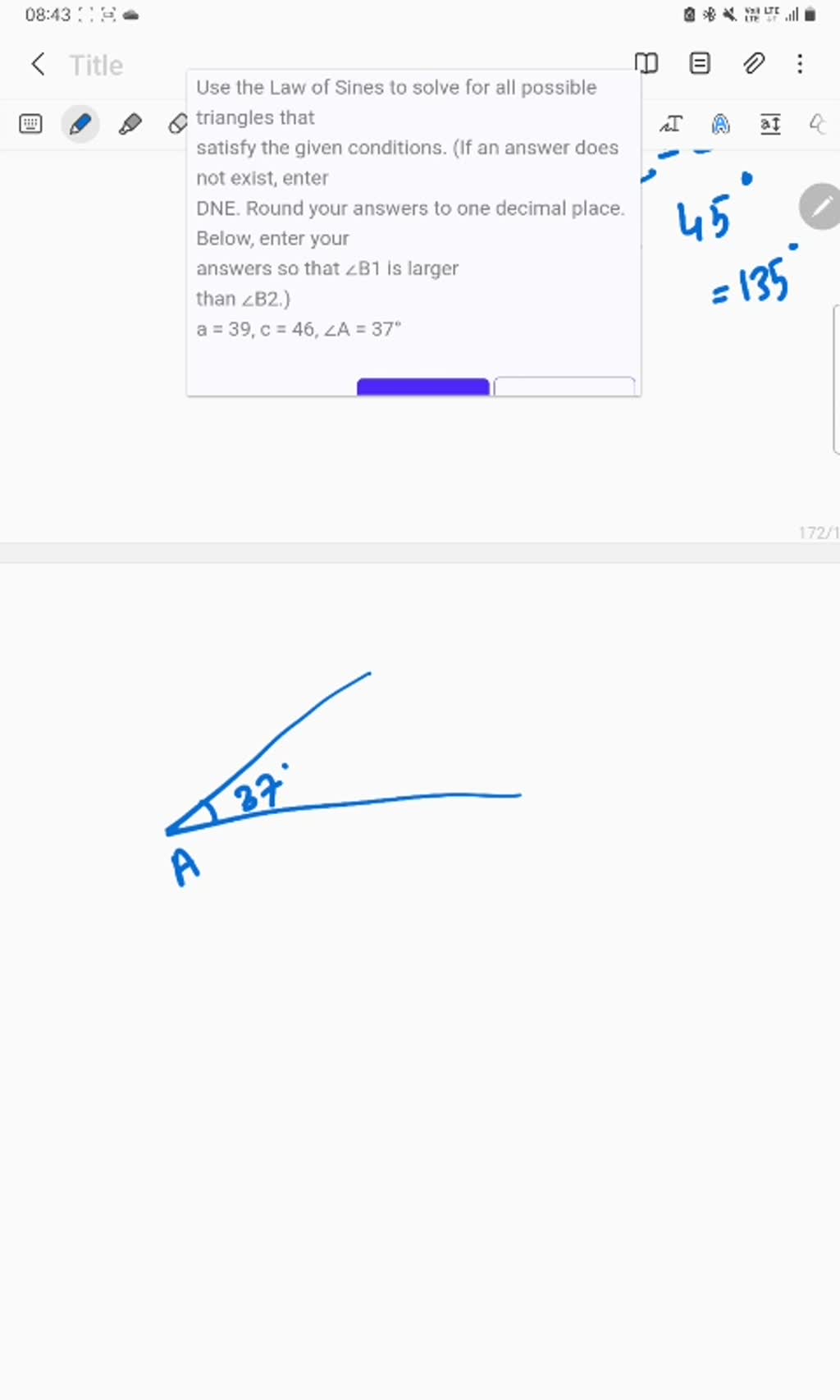 SOLVED Use the Law of Sines to solve for all possible triangles that
