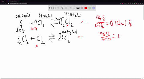 a-mixture-of-500-g-of-s-and-100-102-g-of-cl2-reacts-completely-to-form-s2cl2-and-scl2-what-mass-of-s2cl2-forms-2