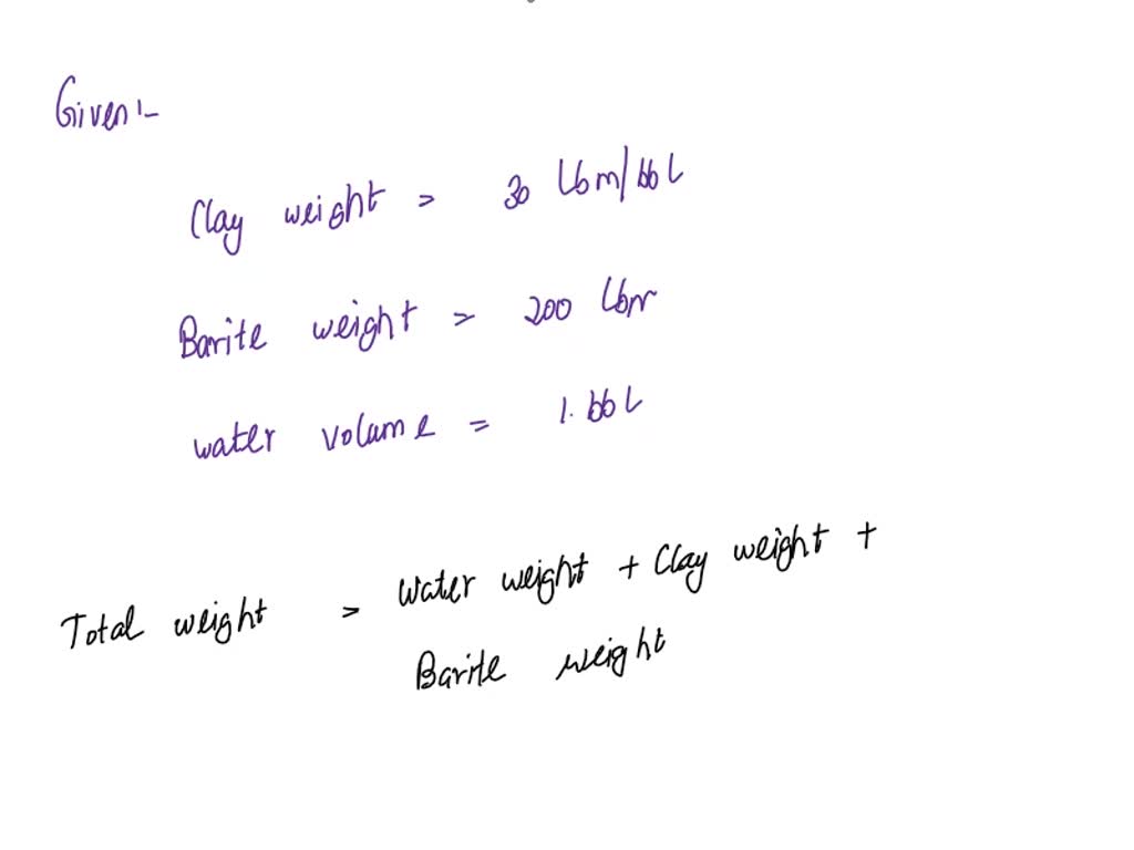 SOLVED: Compute the density of a mud mixed by adding 30 lbm/bbl of clay ...