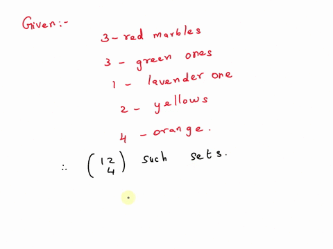 a-bag-contains-three-red-marbles-three-green-ones-one-lavender-one-two-yellows-and-four-orange-marbles-hint-see-example-7-how-many-sets-of-five-marbles-include-either-the-lavender-one-or-exa-57582