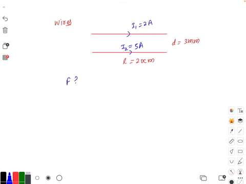 two-horizontal-wires-are-parallel-to-each-other-the-lengths-of-the-wires-are-20cm-and-the-distance-between-them-is-3mm-if-there-is-an-electric-current-of-2a-in-the-first-wire-and-an-electric-current-o