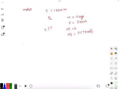 a-particular-motor-can-provide-a-maximum-torque-of-130-nm-assuming-that-all-of-this-torque-is-used-to-accelerate-a-solid-uniform-cylindrical-flywheel-of-mass-110-kg-and-radius-300-m-how-long-will-it-t
