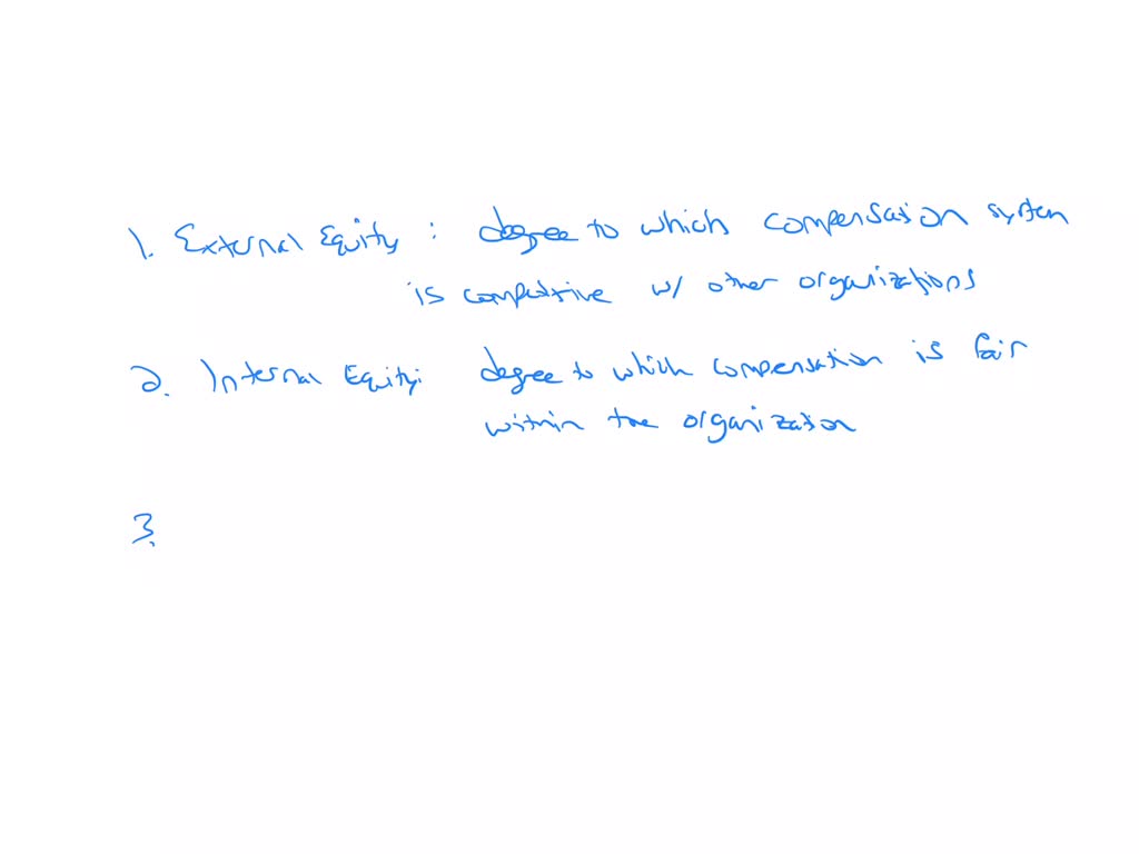 SOLVED explain the extrenal , internal , individal and procedural equity in compensation