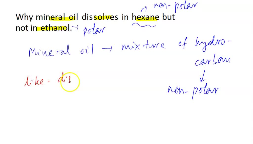 SOLVED WHY MINERAL OIL DISSOLVES IN HEXANE BUT NOT IN ETHANOL