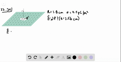 in-fig-23-45-a-small-circular-hole-of-radius-r180-mathrmcm-has-been-cut-in-the-middle-of-an-infinite-flat-nonconducting-surface-that-has-uniform-charge-density-sigma450-mathrmpc-mathrmm2-mathrma-z-a-2