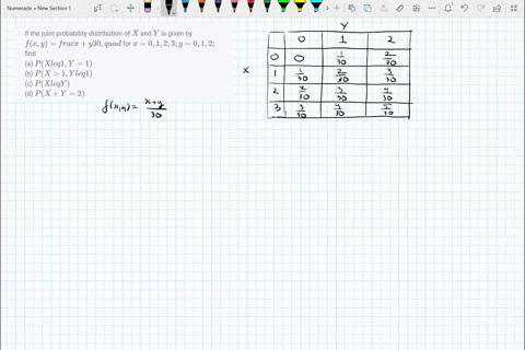if-the-joint-probability-distribution-of-x-and-y-is-given-by-fx-yfracxy30-quad-for-x0123-y012-find-a-86296