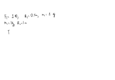 problem-torque-and-moment-of-inertia-two-wheels-with-fixed-hubs-each-having-mass-of-1kg-start-from-rest-and-forces-are-applied-fl-1n-to-the-first-wheel-and-f2-to-the-second-wheel-as-shown-as-13194