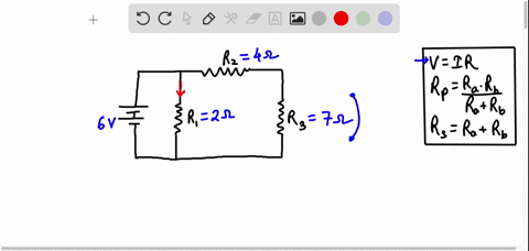 r2-r1-r3-the-circuit-shown-contains-the-following-three-resistors-wired-to-a-6-v-battery-r1-2-ohms-r2-4-ohms-r3-7-ohms-calculate-the-voltage-drop-across-r3-06546