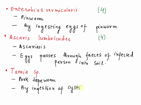 match-the-following-helminthic-parasite-with-the-correct-route-of-infection-for-humans-some-routes-of-infections-numbers-may-be-used-more-than-once-enterobius-vermicularis-ascaris-lumbricoid-33771