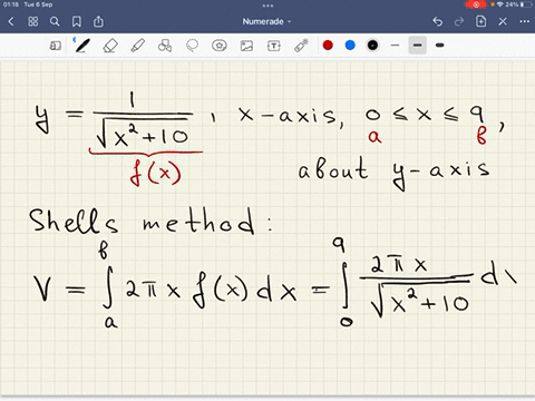 use-the-shell-method-to-compute-the-volume-of-the-solid-obtained-by-rotating-the-region-above-the-x-axis-and-below-the-graph-of-y-about-the-y-axis-where-0-x-9_-vx10-use-symbolic-notation-and-61734