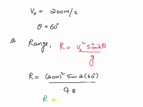 a-projectile-is-fired-with-an-initial-speed-of-200ms-and-angle-of-elevation-60-find-the-range-of-the-projectile-the-maximum-height-reached-and-the-speed-at-impact-54473