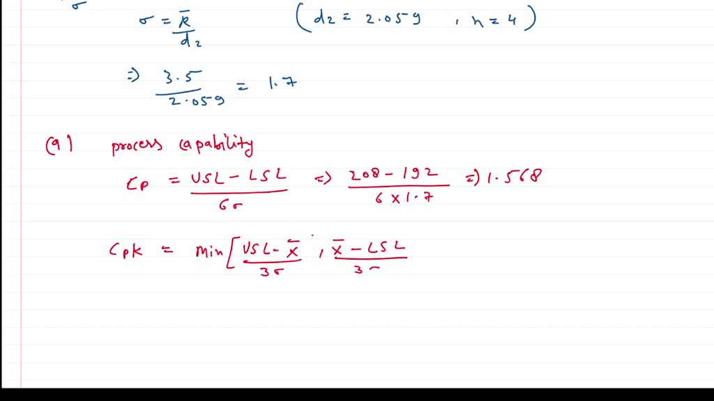 SOLVED A manufacturing process is monitored using xbar and R charts