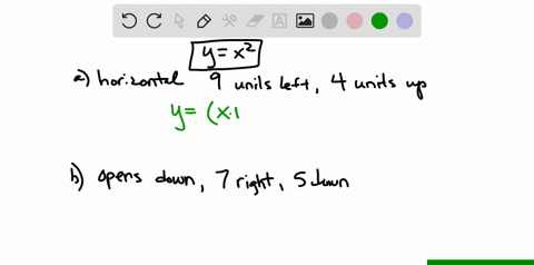 write-the-new-equation-of-the-parabola-y-x-after-the-following-a-a-horizontal-translation-of-9-units-left-and-4-units-up-3a-b-the-parabola-opens-downwards-and-is-translated-units-right-and-5-54574