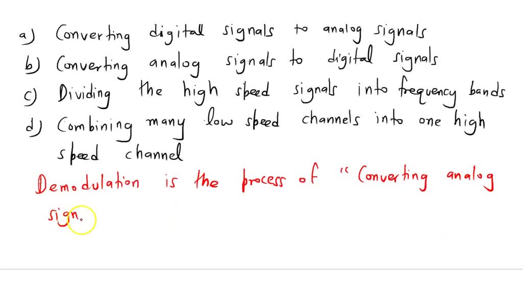 SOLVED 148. Demodulation is the process of a. converting digital