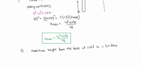 a-projectile-is-fired-with-an-initial-speed-of-vo-at-an-angle-of-above-the-horizontal-from-the-top-of-a-cliff-of-height-h-determine-a-the-maximum-height-b-the-maximum-height-above-the-base-o-97572