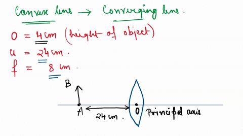 An object of height 40 cm is placed at a distance 24 cm in...
